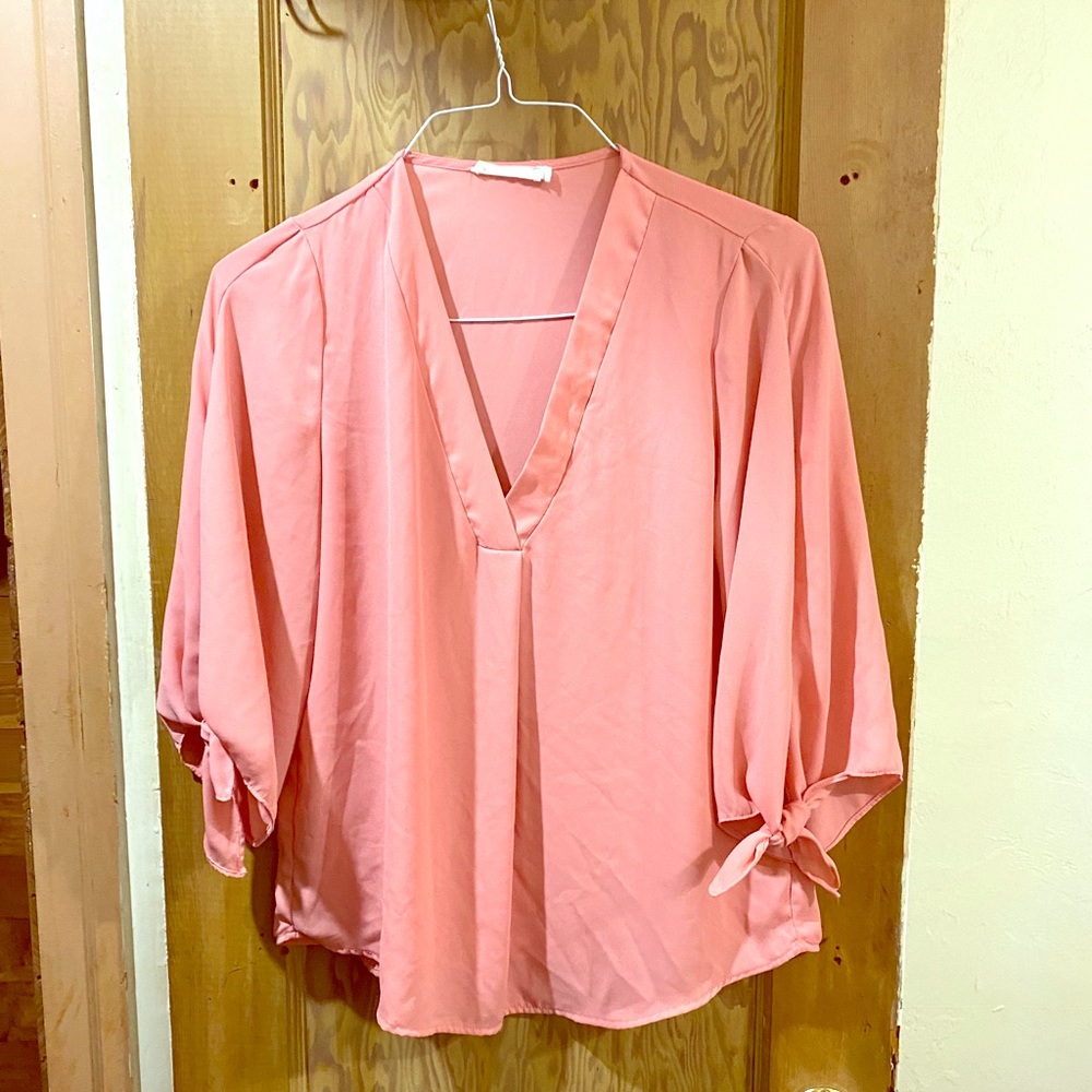 Pink Blouse with Tie Sleeves